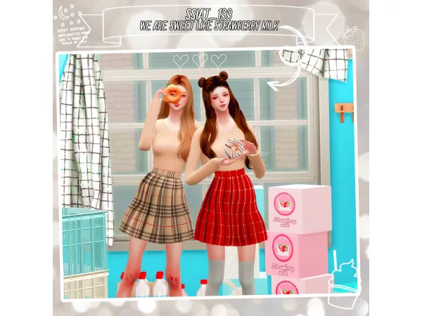 Alpha 133)PoseAccObject_We are sweet like Strawberry milk - The Sims 4 Custom Content