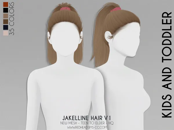 Alpha JAKELLINE HAIR V1 KIDS AND TODDLER VERSION by redheadsims - The Sims 4 custom content