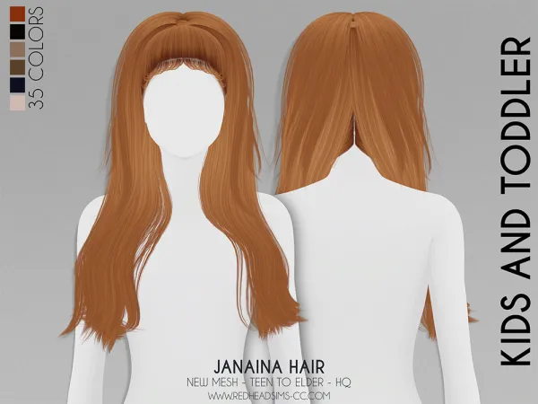 Alpha JANAINA HAIR KIDS AND TODDLER VERSION by redheadsims - The Sims 4 custom content