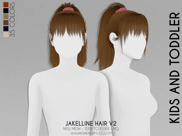 Alpha JAKELLINE HAIR V2 KIDS AND TODDLER VERSION by redheadsims - The Sims 4 custom content
