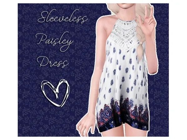 halosims Sleeveless Paisley Dress by simsfinds - The Sims 3 Custom Content