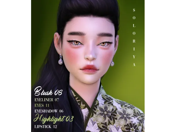 Alpha Blush 08 eyeliner 07 eyes 11 eyeshadow 06 highlight 03 lipstick 12 Sims 4 by soloriya - The Sims 4 Custom Content