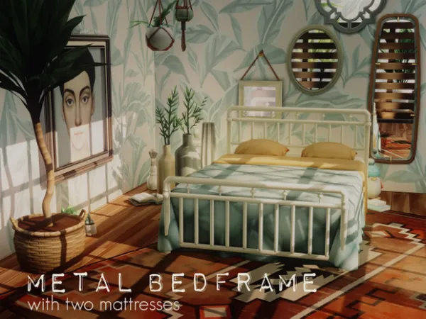Maxis Match METAL BEDFRAME WITH TWO MATTRESSES by amoebae - The Sims 4 Custom Content