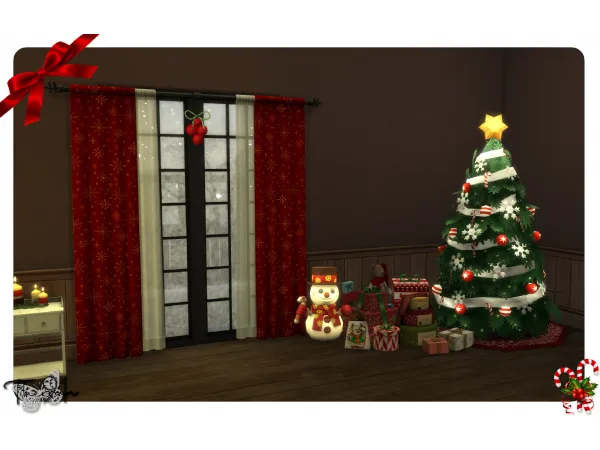 Alpha Christmas curtains in 19 various colors and patterns by therran91 - The Sims 4 Custom Content
