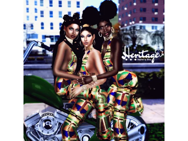 Alpha Okoye Jumpsuit Afua Set and Takunda Dress by Heritage - The Sims 4 Custom Content
