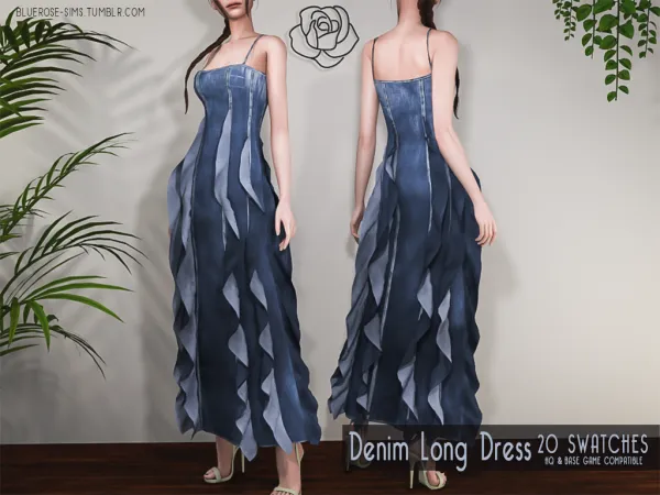 Alpha Long Denim Dress BRsims - The Sims 4 Custom Content