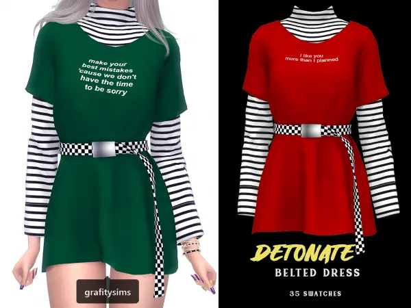 Alpha Detonate Belted Dress - The Sims 4 Custom Content