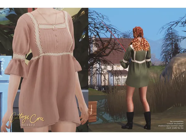 Mix Cottage Core Dress02 - The Sims 4 Custom Content