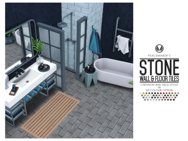Alpha Stone Floor Wall Tiles Chevron and Field Designs - The Sims 4 Custom Content
