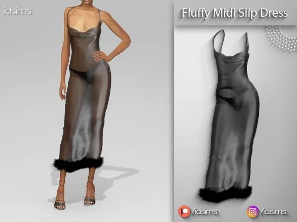 Alpha Fluffy Midi Slip Dress by polygoncouture - The Sims 4 custom content