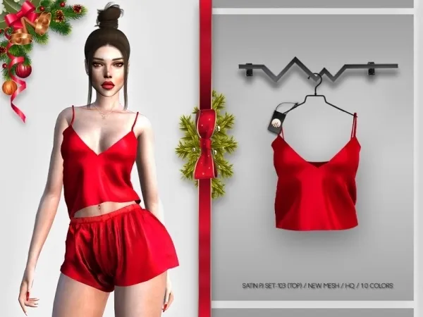 Alpha busra tr's Satin PJ SET 103 (TOP) BD389 - The Sims 4 Custom Content