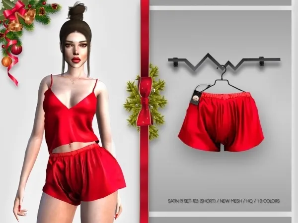 Alpha busra tr's Satin PJ SET 103 (SHORT) BD390 - The Sims 4 Custom Content