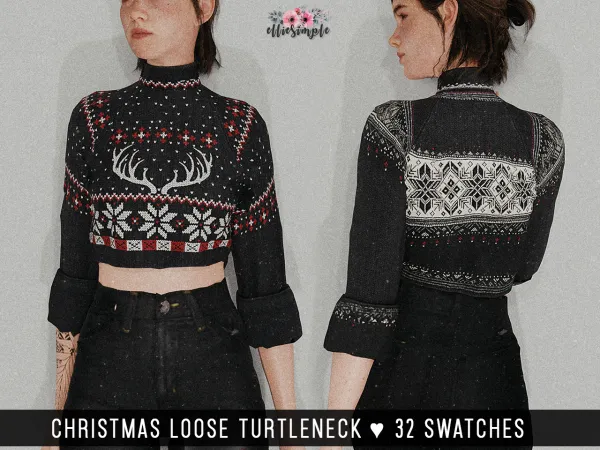 Alpha Elliesimple Christmas Loose Turtleneck - The Sims 4 Custom Content