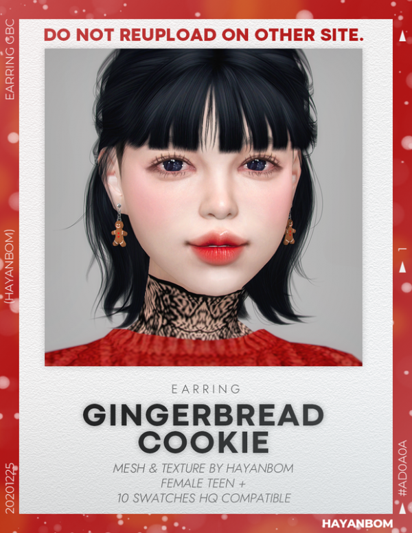 Alpha [HYB] EARRING GINGERBREAD COOKIE by simsfinds - The Sims 4 Custom Content