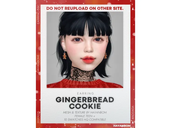 Alpha [HYB] EARRING GINGERBREAD COOKIE by HAYANBOM - The Sims 4 Custom Content