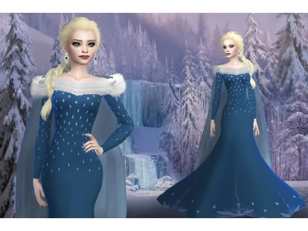 Maxis Match ELSA WINTER FUR DRESS - The Sims 4 Custom Content
