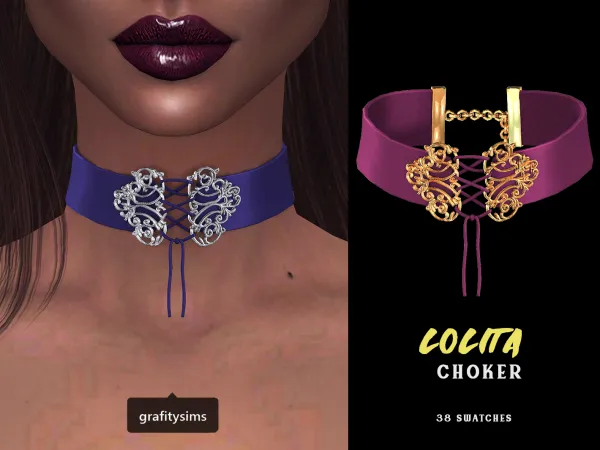 Alpha Lolita Lace Up Choker - The Sims 4 Custom Content