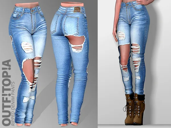 Alpha Ripped Denim Pants - The Sims 4 Custom Content