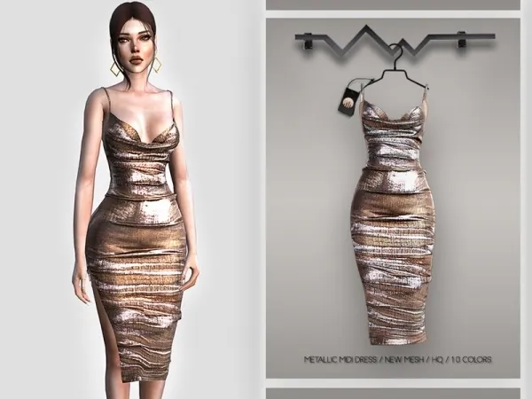 Alpha busra tr's Metallic Midi Dress BD396 - The Sims 4 Custom Content
