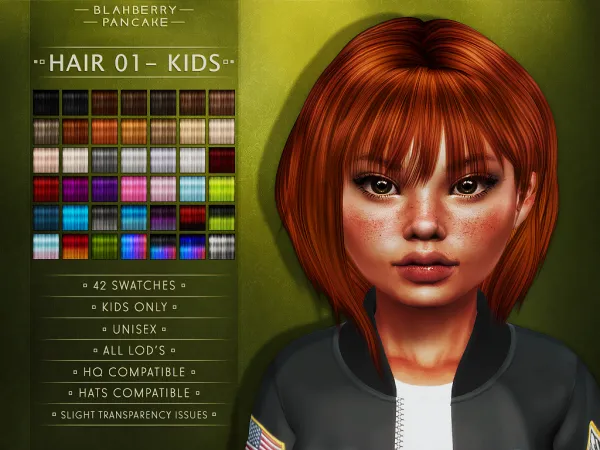 Alpha Blahberry Pancake Hair 01 KIDS - The Sims 4 Custom Content