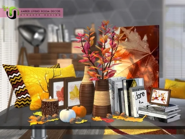 Alpha Amber Living Room Decor - The Sims 4 Custom Content
