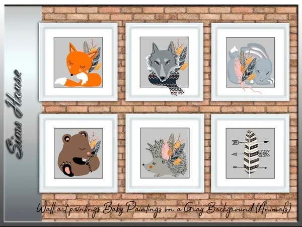 Alpha Sims House's Wall art paintings Baby Paintings on a Gray Background - The Sims 4 Custom Content