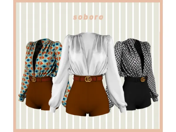 Alpha SOBORO Shirring BL Gucci Belt Two Piece - The Sims 4 Custom Content