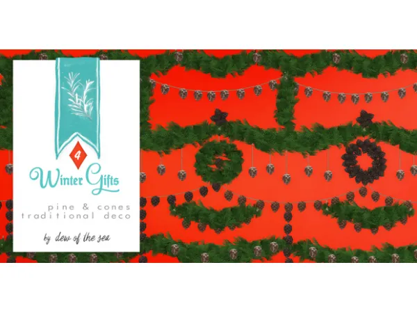Alpha Winter Gifts pine cones traditional deco by dew of the sea - The Sims 4 Custom Content