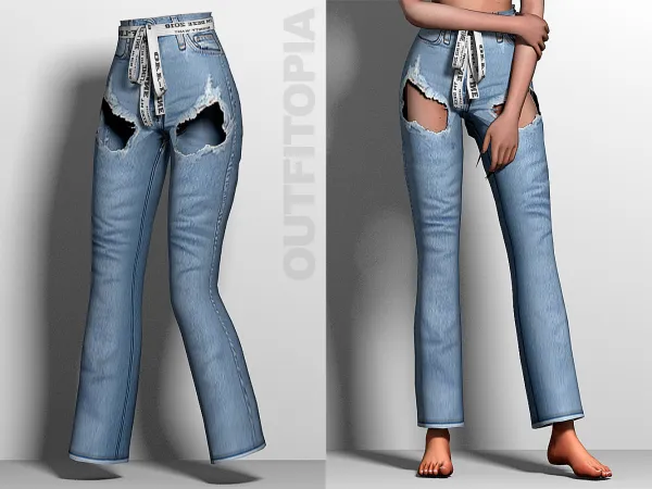 Alpha Off Line Denim Pants by outfitopia - The Sims 4 Custom Content
