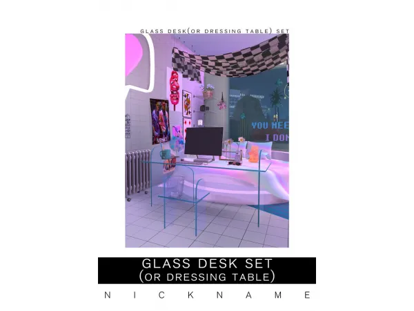 Alpha glass desk(or Dressing table) set by give me a nickname - The Sims 4 Custom Content