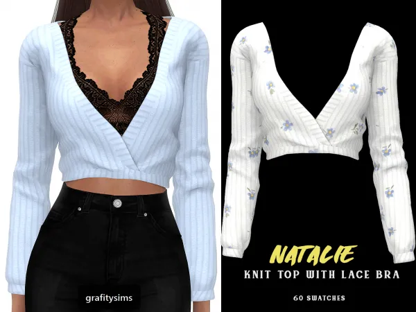 Maxis Match Natalie Knit Top with Lace Bra - The Sims 4 Custom Content