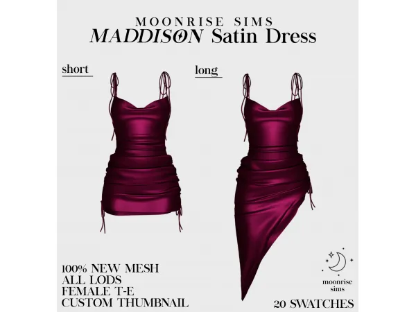 Alpha Maddison Satin Dress by MOONRISECC - The Sims 4 Custom Content