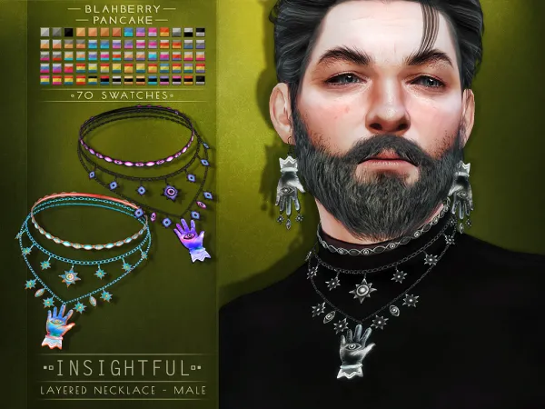 Alpha Blahberry Pancake Insightful Layered Necklace (MALE) - The Sims 4 Custom Content