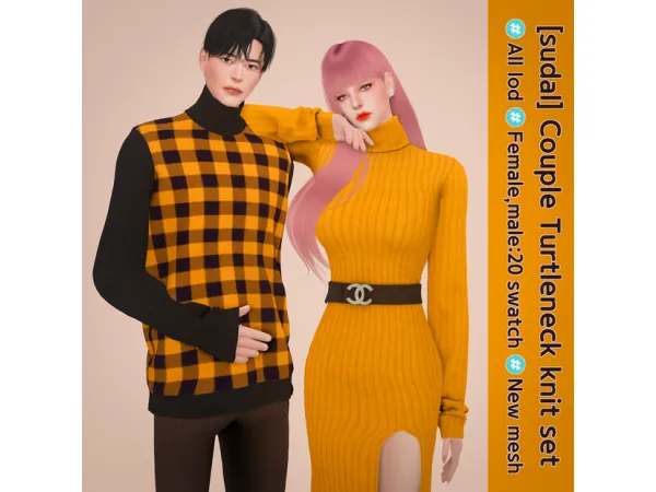 Alpha 5 swatch [sudal] Couple Turtleneck knit set sims by sudal - The Sims 4 Custom Content