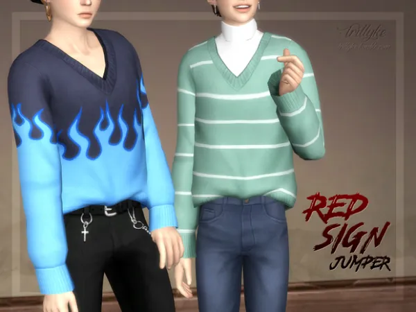 Maxis Match Red Sign Jumper Stop Accessory Turtleneck by Trillyke - The Sims 4 Custom Content