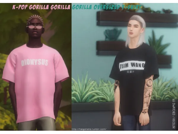 Maxis Match Recolor K POP Gorilla Gorilla Gorilla Oversized T Shirt by helgatisha - The Sims 4 Custom Content