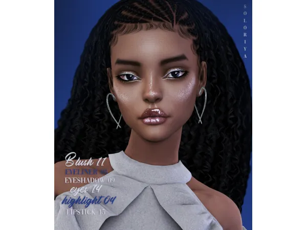 Alpha Blush 11 eyeliner 08 eyes 14 eyeshadow 09 highlight 04 lipstick 15 Sims 4 by soloriya - The Sims 4 Custom Content