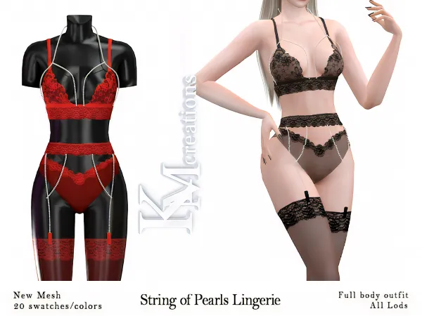 Alpha [KM] String of Pearls Lingerie - The Sims 4 Custom Content