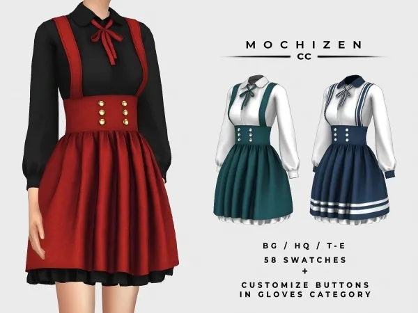 Alpha Mochizen Suspenders Dress Ruffles Vers by mochizen-cc - The Sims 4 Custom Content