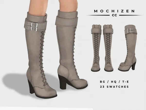 Maxis Match Mochizen Leather Knee High Boots Belt Vers by mochizen-cc - The Sims 4 custom content