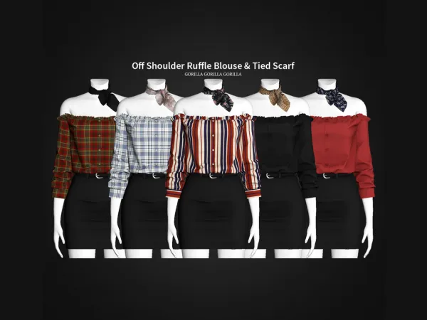 Alpha Off Shoulder Ruffle Blouse Tied Scarf - The Sims 4 Custom Content