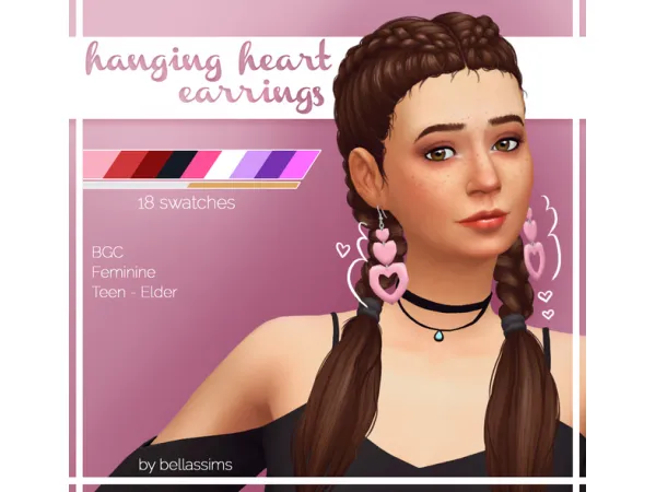 Maxis Match Hanging Heart Earrings by Bellassims - The Sims 4 Custom Content