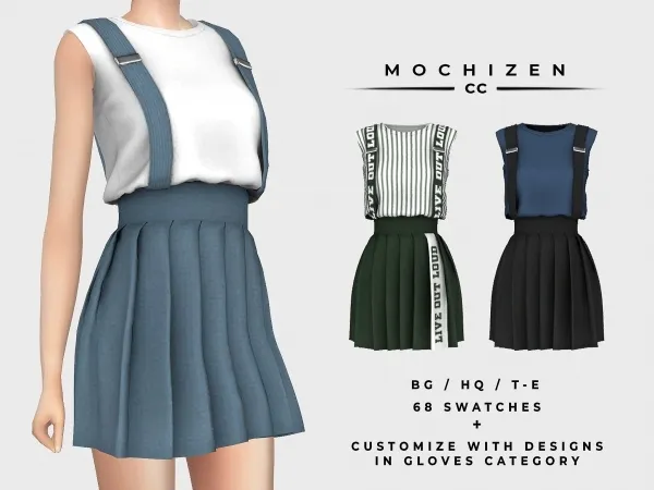 Alpha Mochizen Suspenders Dress Sleeveless Vers. by mochizen-cc - The Sims 4 custom content