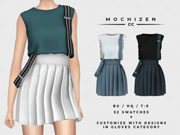 Alpha Mochizen Suspenders Dress Sleeveless Unbalanced Vers by mochizen-cc - The Sims 4 custom content