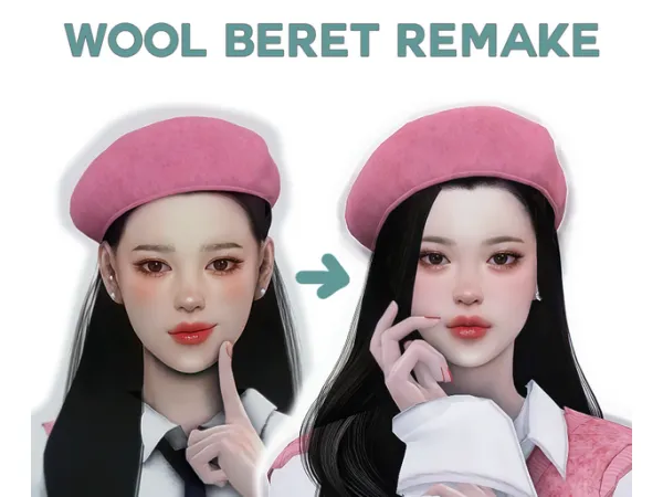 Maxis Match Wool Beret Remake by euno sims cc - The Sims 4 Custom Content