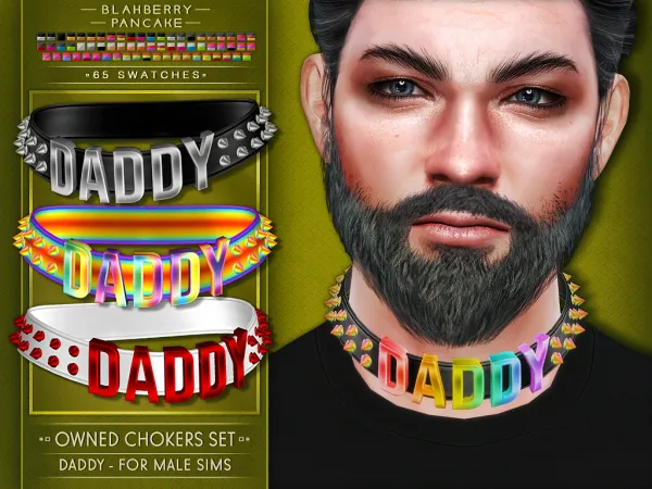Alpha Owned Chokers Set DADDY FOR MALE SIMS - The Sims 4 Custom Content