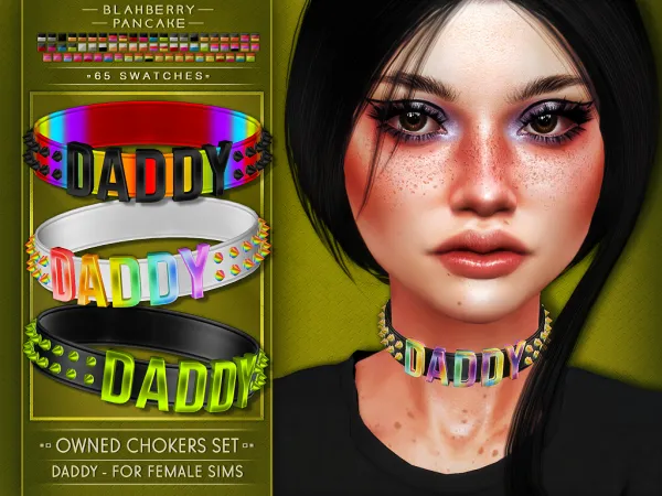 Alpha Owned Chokers Set DADDY FOR FEMALE SIMS - The Sims 4 Custom Content