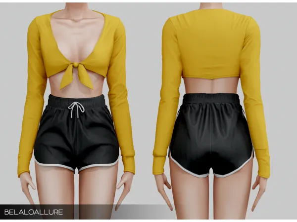 Alpha Belaloallure_CC Tied wrap top Mini shorts - The Sims 4 Custom Content