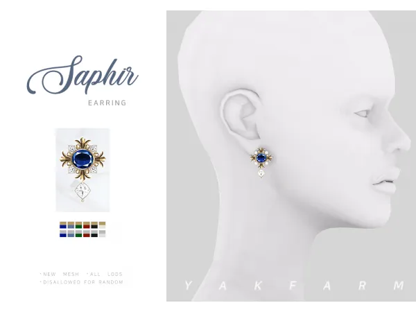 Alpha [YAKFARM] Saphir Earring - The Sims 4 Custom Content