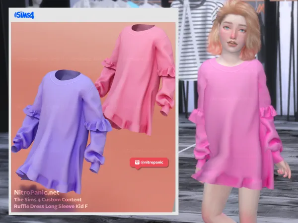 Alpha Ruffle Dress Long Sleeve - The Sims 4 Custom Content